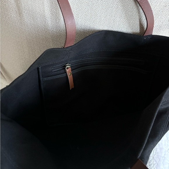 Black Canvas Tote Bag with Leather Handles - Picture 2 of 4